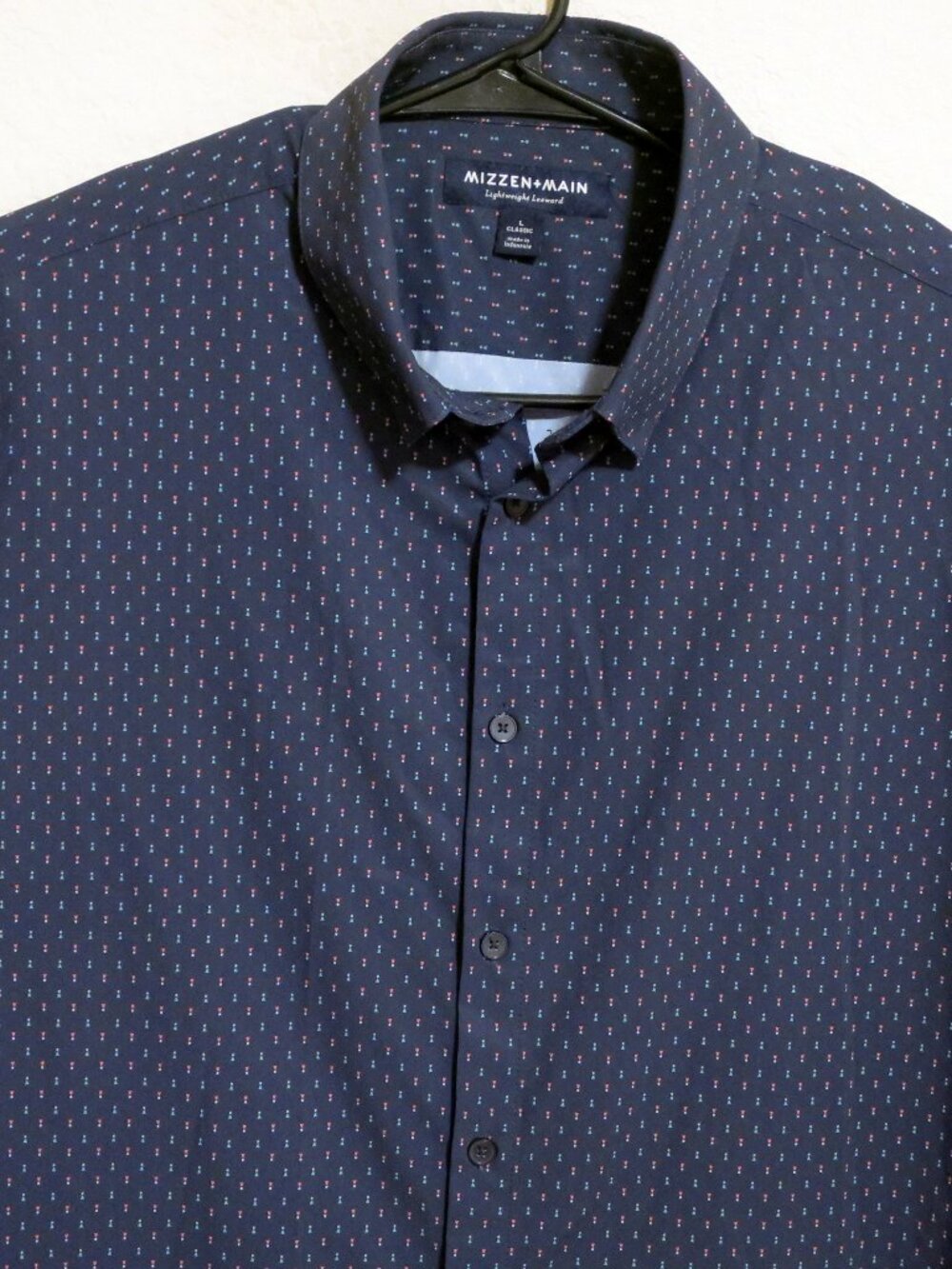 Mizzen Main Shirt Mens Large Long Sleeve Button Navy Blue Red Classic Fit